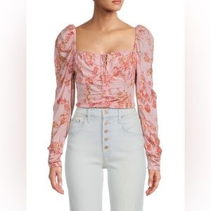 NWT Free People Hillary Floral Pink Crop Top with Smocked Back Bohemian Shirt